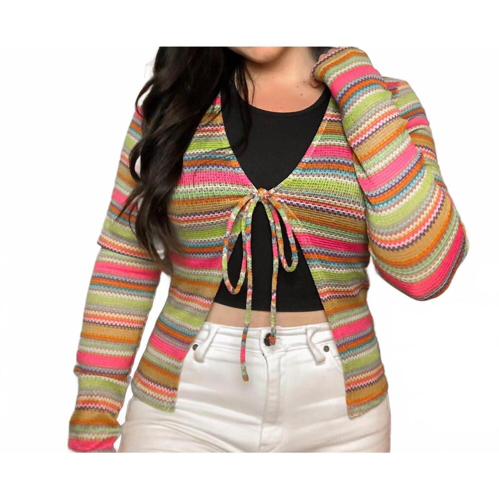 NEW BAILEY ROSE front tie sweater in guava striped